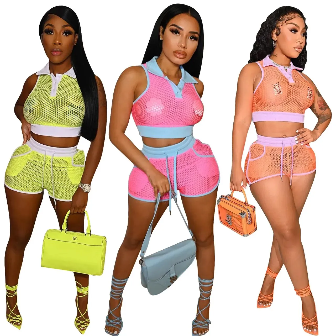 Sexy Mesh Vest Crop Tops & Shorts - Culture Heaven Special