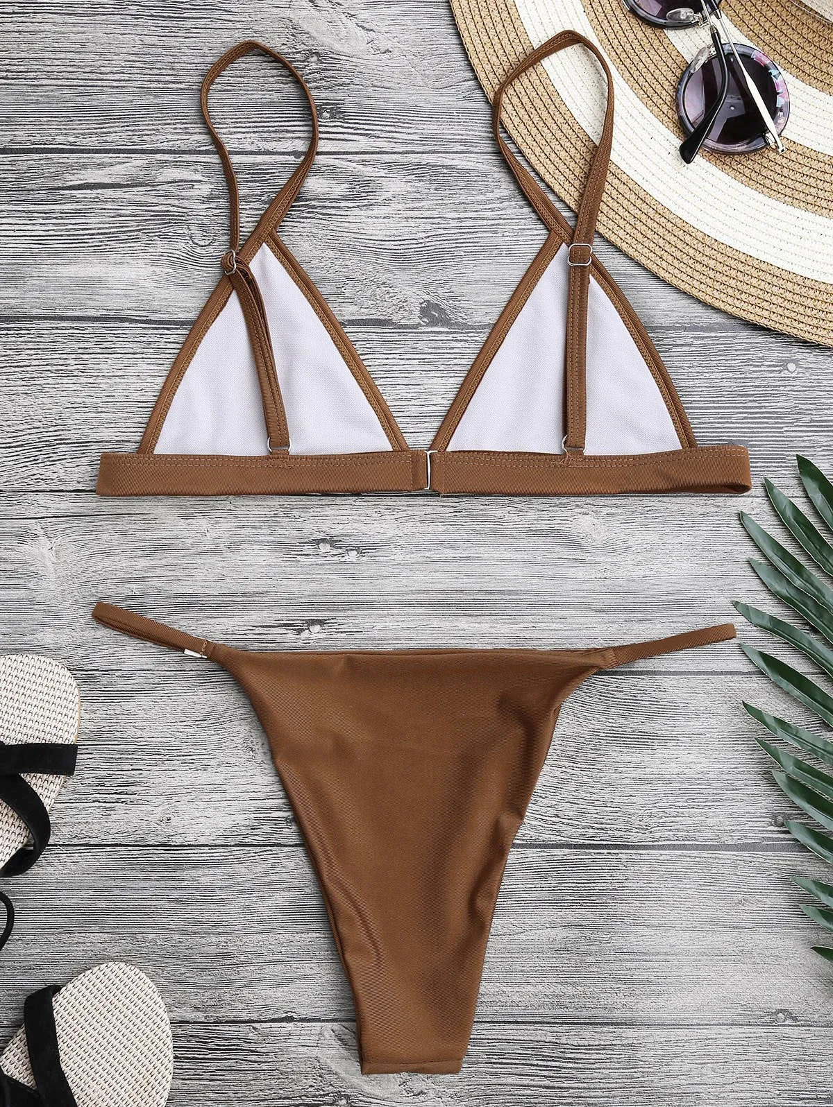 Spaghetti Straps Plunge String Bikini Set