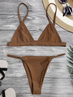 Spaghetti Straps Plunge String Bikini Set