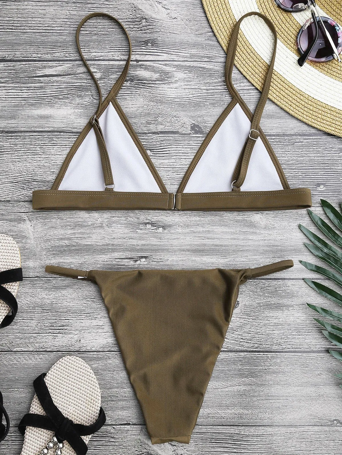 Spaghetti Straps Plunge String Bikini Set