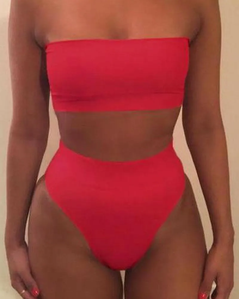 Strapless Tube Two-Piece High-Waist Swimsuit