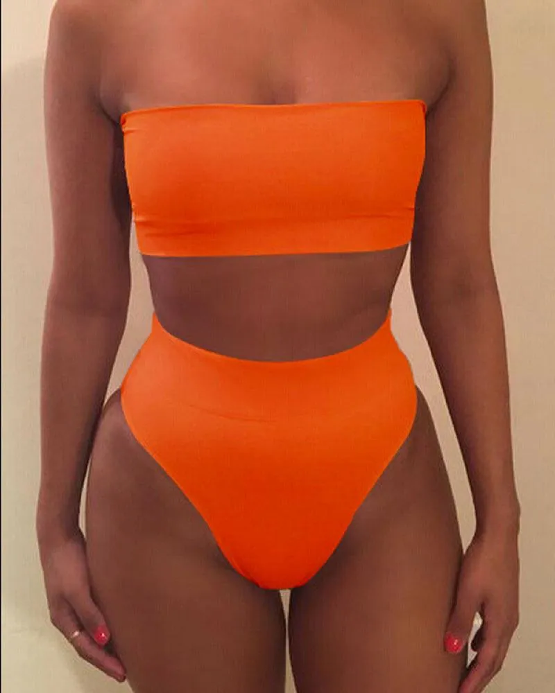 Strapless Tube Two-Piece High-Waist Swimsuit