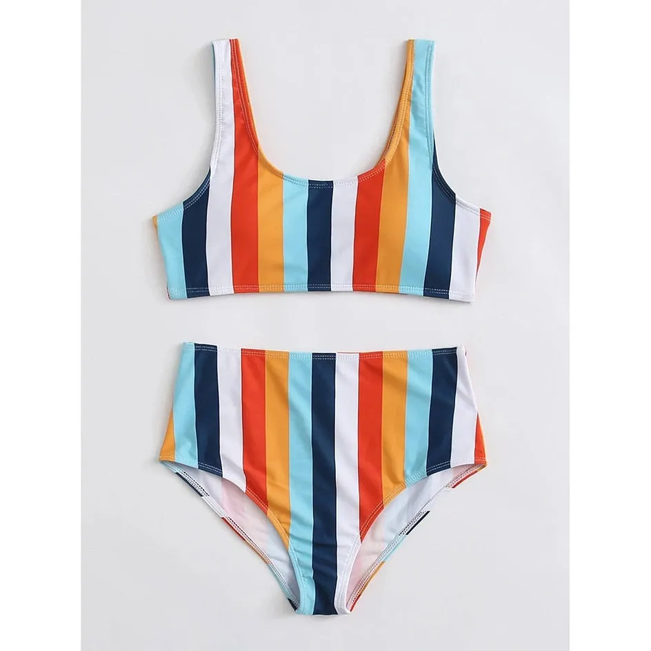 Striped High Waist Bikini