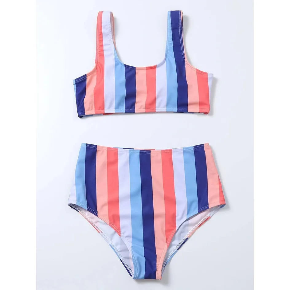 Striped High Waist Bikini