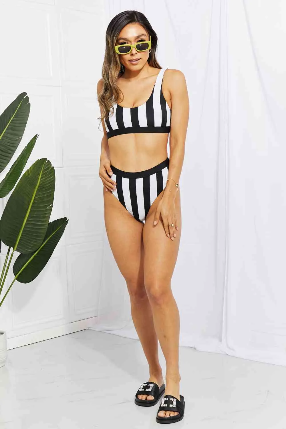 Striped Tank High Waist Bikini