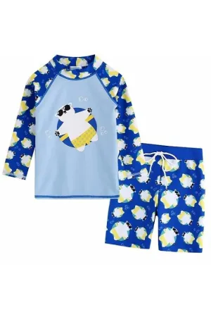 Tanning Bear Blue Long Sleeve Swimsuit Set