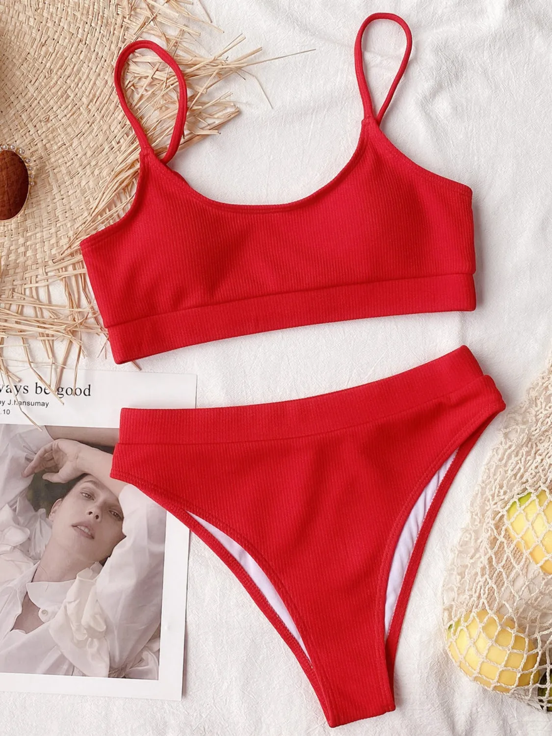 TEEK - Scoop Neck Spaghetti Strap Two-Piece Swim Set