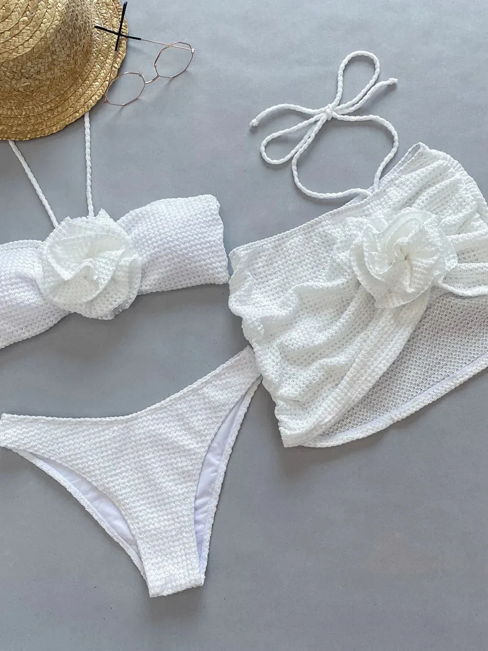 Trendy Floral 3 Piece Bikini Swim Set