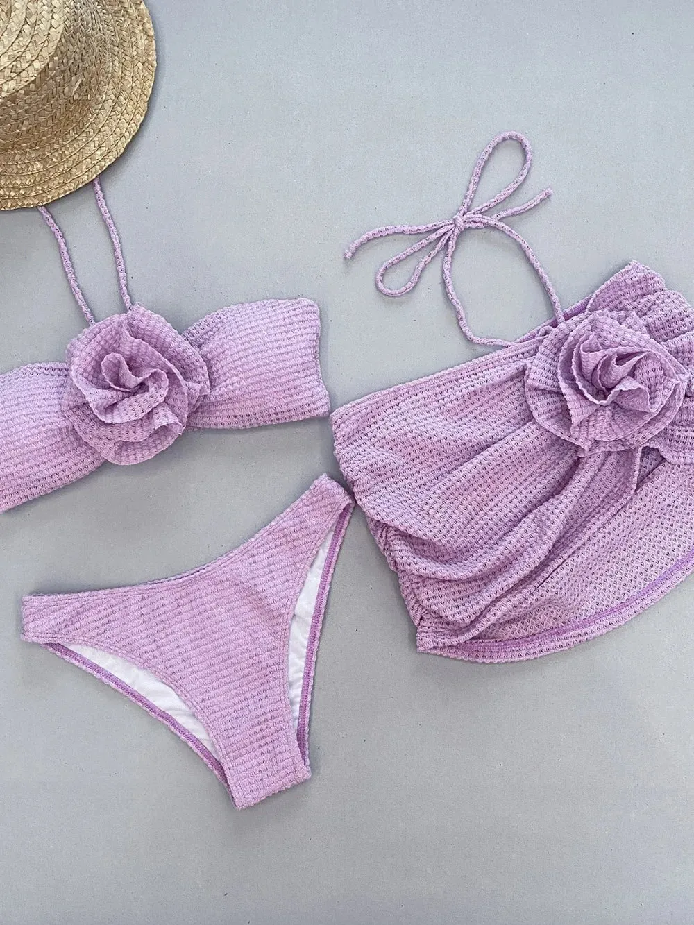 Trendy Floral 3 Piece Bikini Swim Set