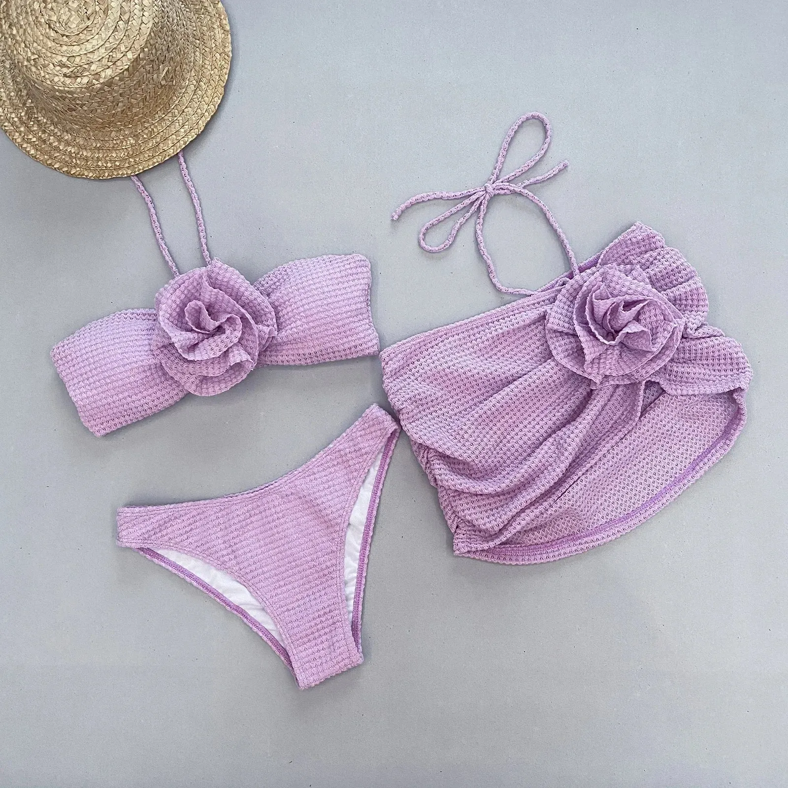 Trendy Floral 3 Piece Bikini Swim Set