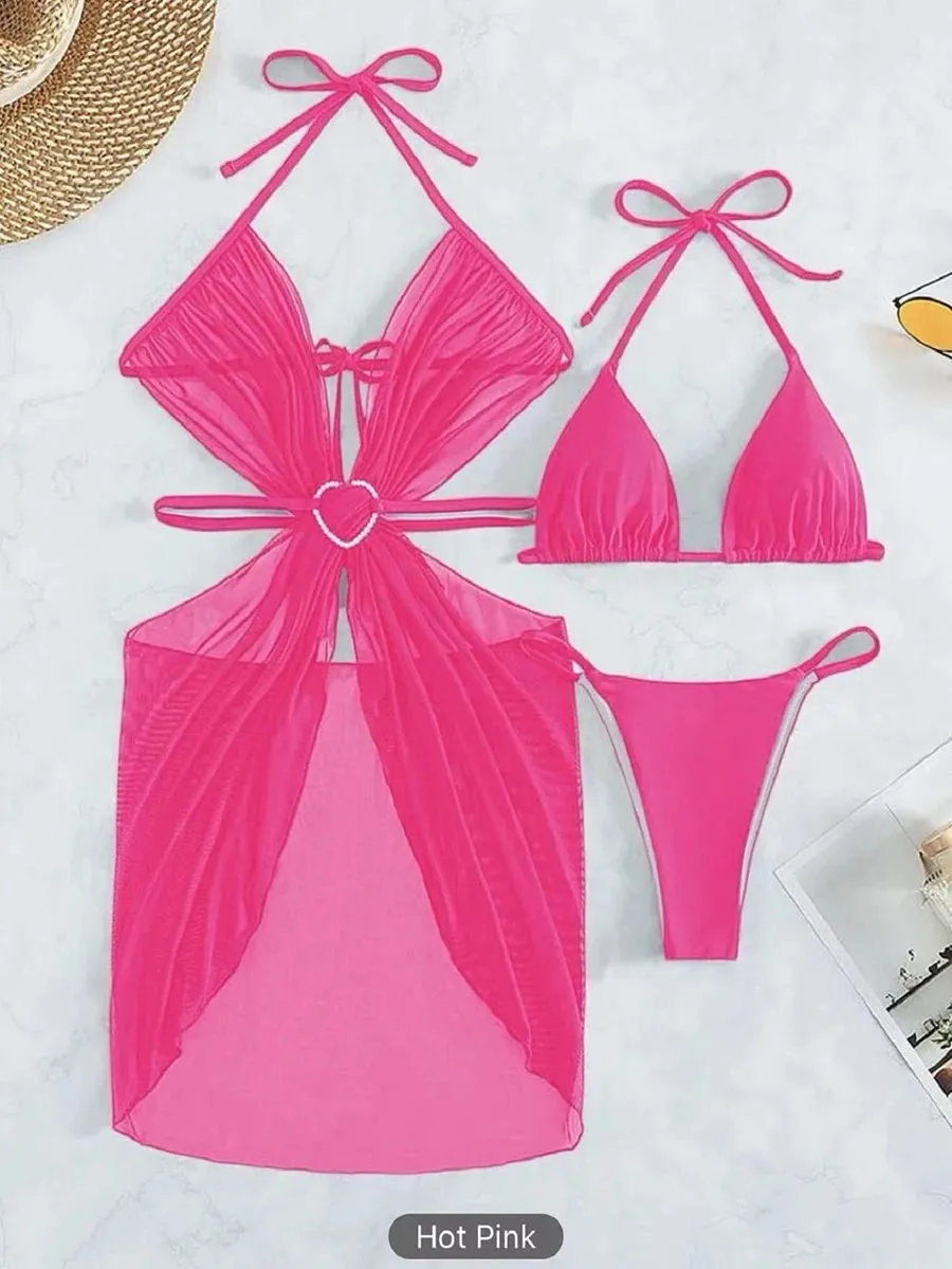 Trendy Three Piece Halter String Bikini Swimsuit