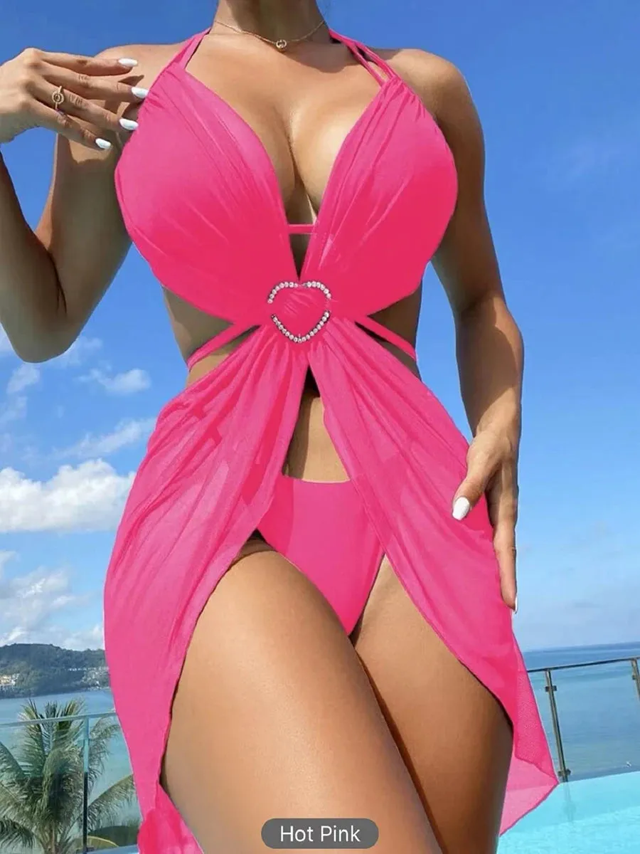 Trendy Three Piece Halter String Bikini Swimsuit