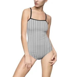 Vampire Art Grey Vertical Thin Grandad Retro Stripes Women's One-piece Swimsuit