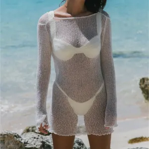 Women's Fine Knit Bohemian Style Long Sleeve Beach Cover Up