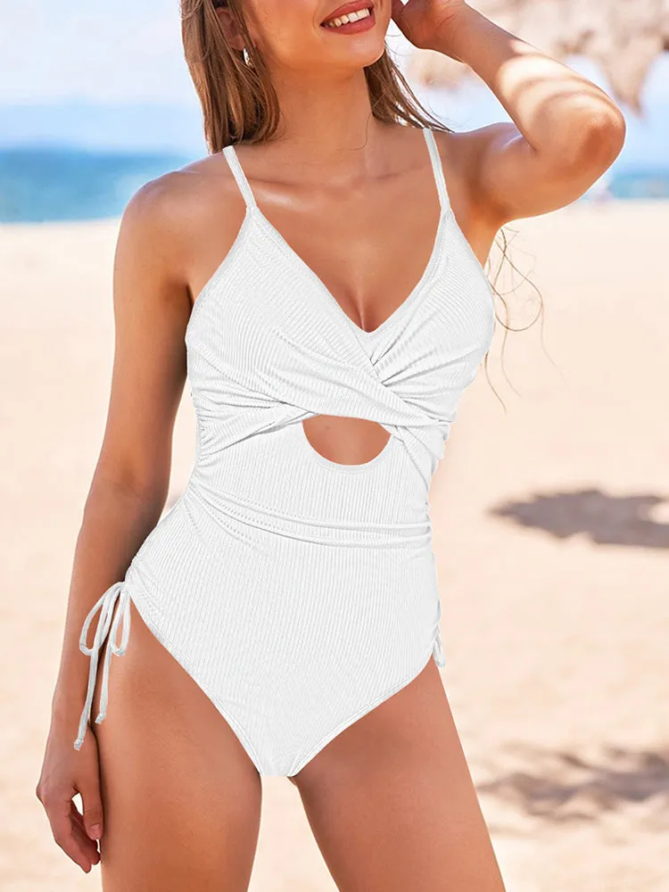 Womens One Piece Ruched Cut Out Wrap One Piece Bathing Suit