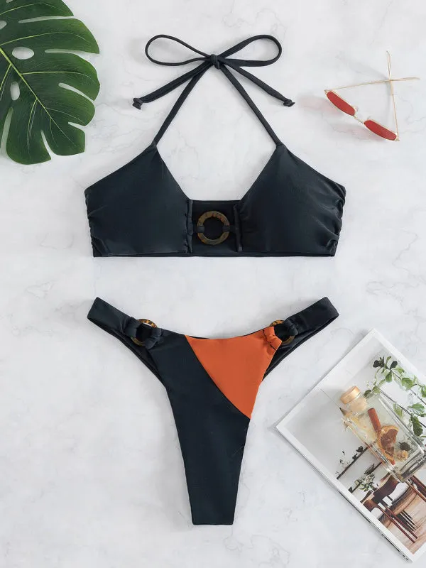 Women's sexy color matching bikini set