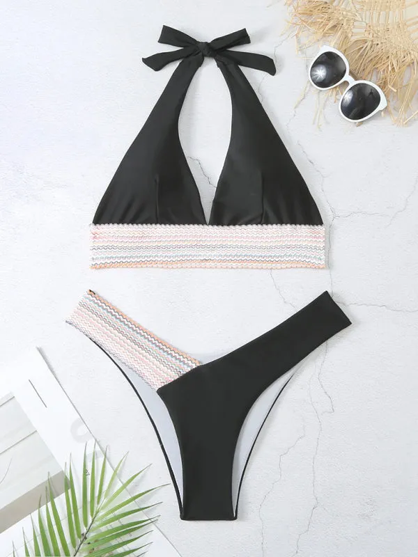 Women's Sexy Colour Block V-Shaped Bikini