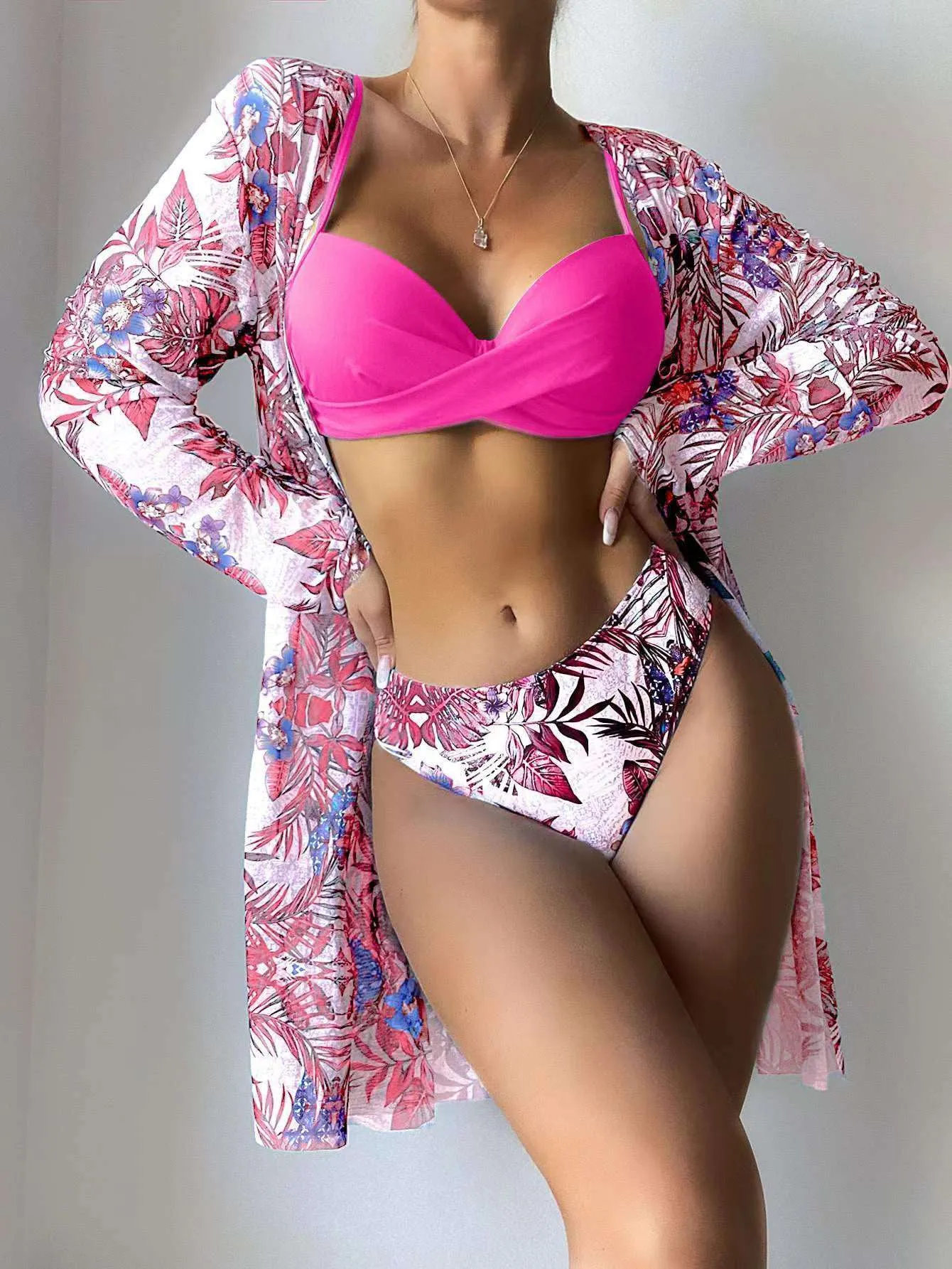 Women's Top, Pants and Cover-up Robe Three-piece Swimsuit