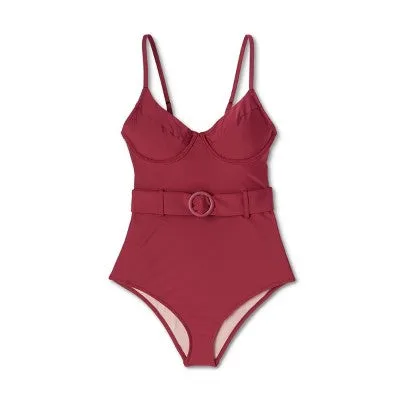 Women's Underwire Belted One Piece Swimsuit - Shade & Shore