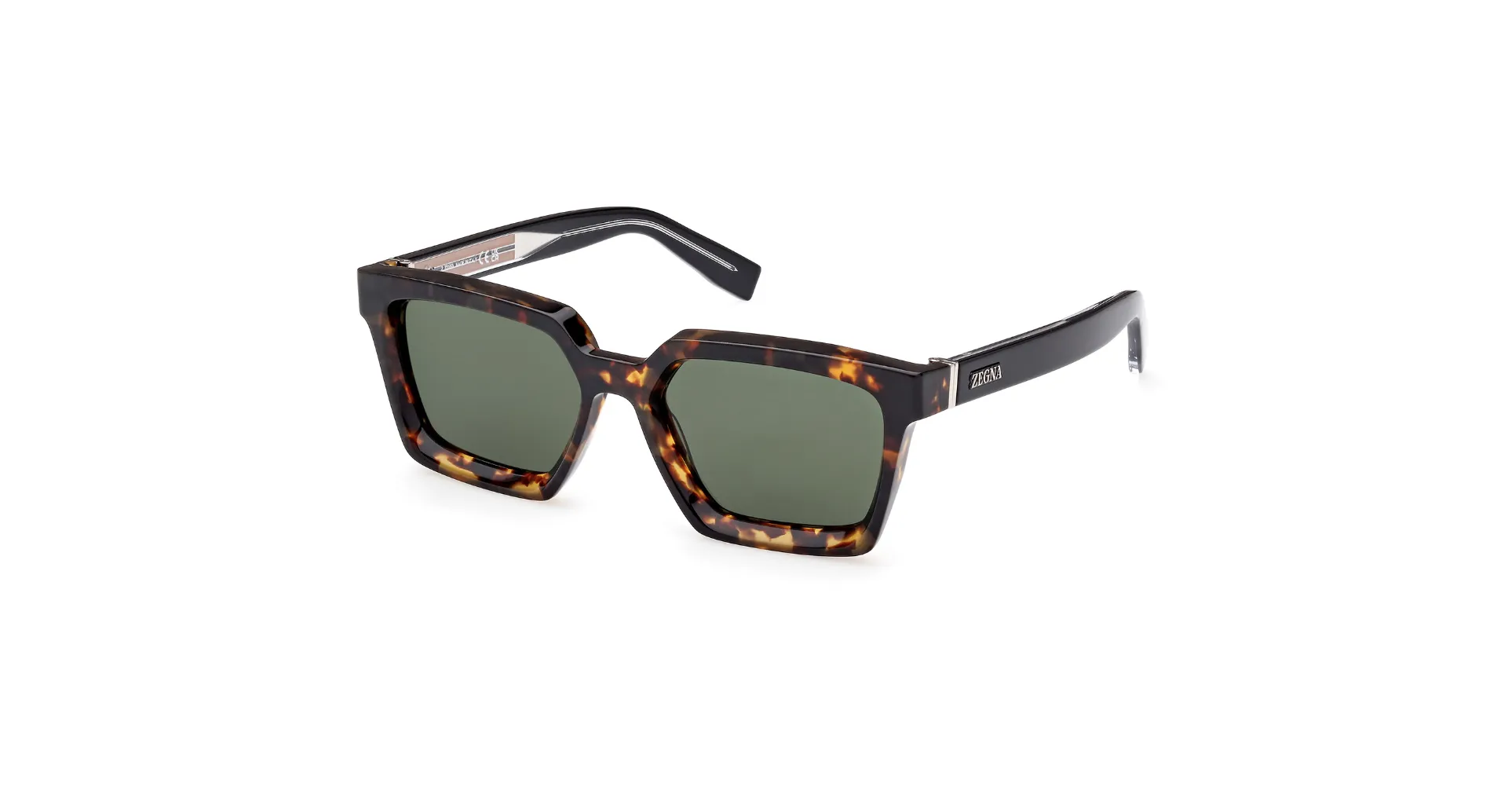 ZEGNA Acetate Squared Shiny Sunglasses (Dark Havana)